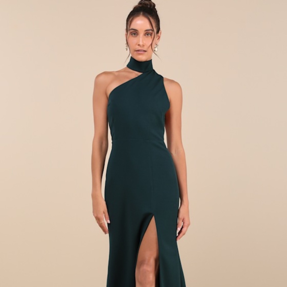 Lulus Keep It Interesting Green Asymmetrical Cutout Halter Maxi Dress - Size S